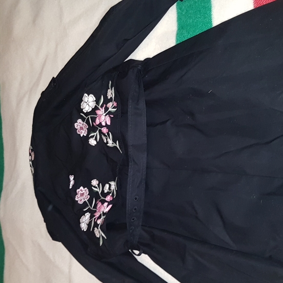 Kate Spade Black Trench Coat Floral Embroidery - Picture 4 of 4